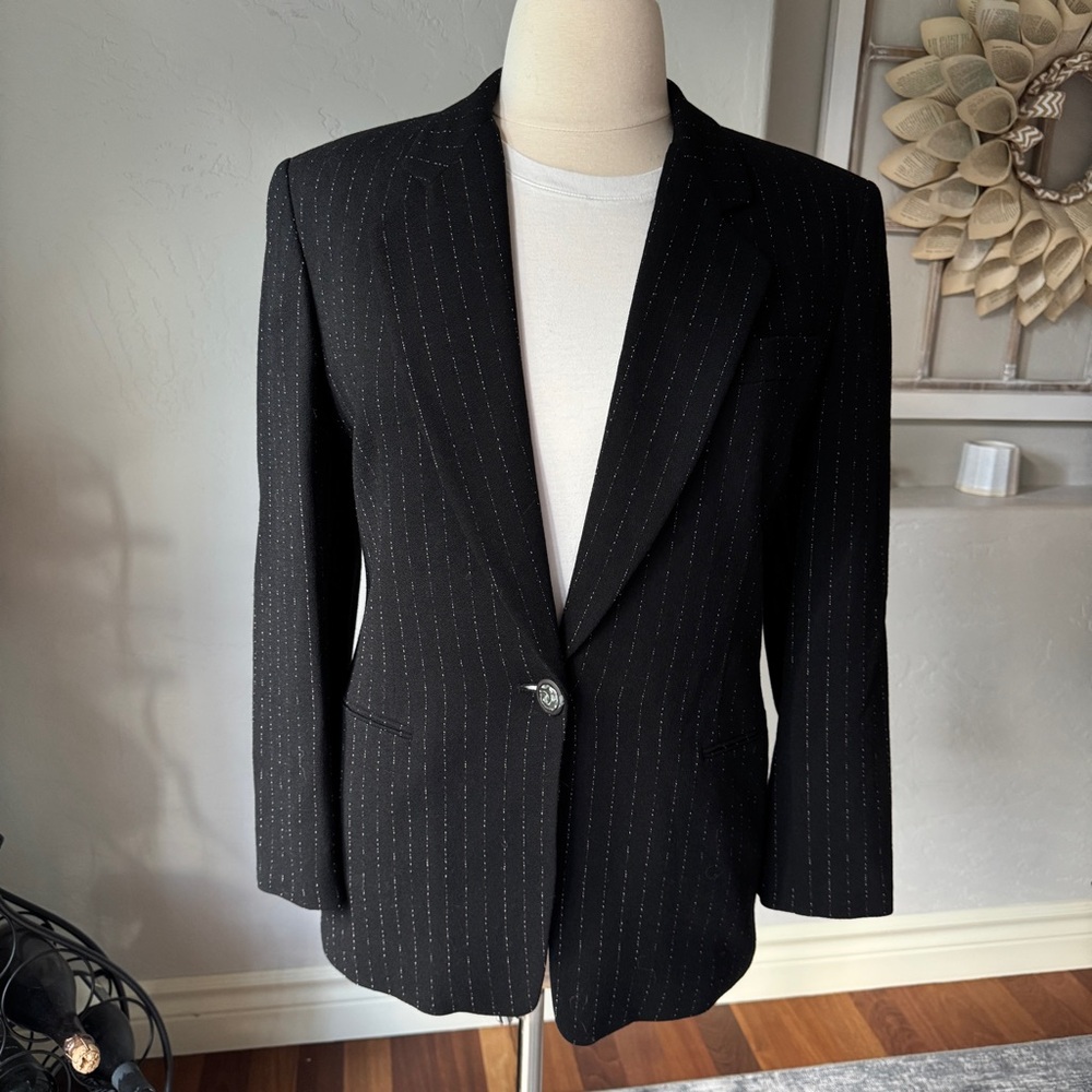 Paul Stanly Jacket Women's Vintage Pinstripe Wool One Button Blazer Size 12